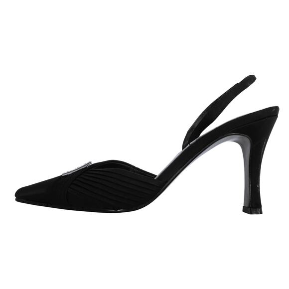 KAREN SCOTT Black Satin Pointed Toe Sling Back Heels w/ Rhinestone Detail Sz 7 - Picture 6 of 10